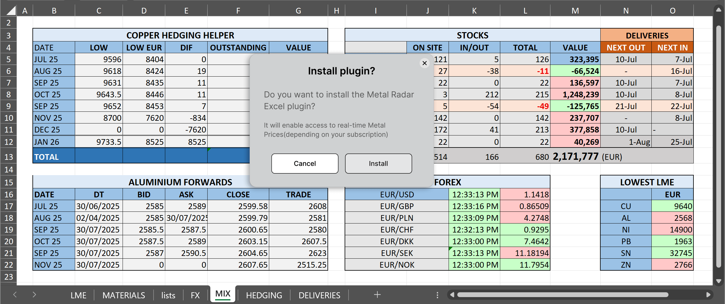 Excel plugin - no extra cost